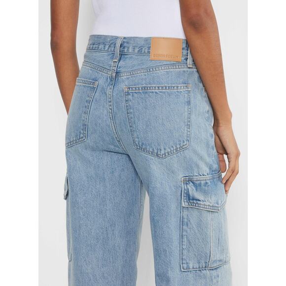 DENIM FORUM The Farrah Hi-Rise Cargo Jean 7 Yrs Bleu Taboo Wide Leg Women's 24 - Picture 16 of 16